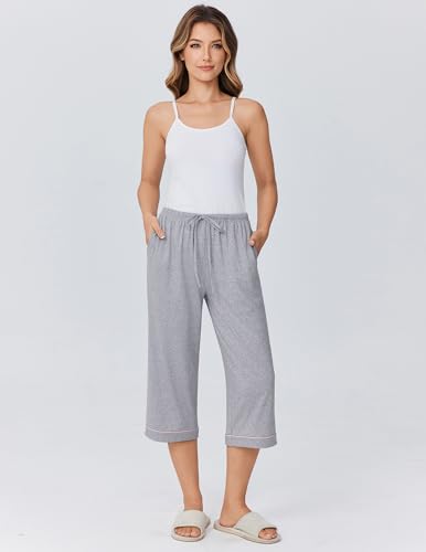 Ekouaer Womens Pajamas Pants Capri Pj Bottoms with Pockets Comfy Drawstring Printed Lounge Soft Sleep Pants3
