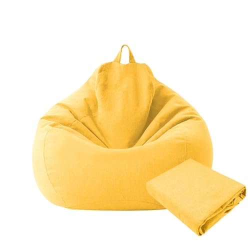 Image of Large Small Lazy Sofas Cover Chairs Without Filler Linen Cloth Lounger Seat Bean Bag Pouf Puff Couch Tatami Living Room Beanbags (Yellow, 85x105cm)