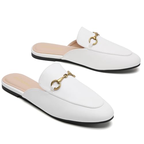 Image of Minorsu Buckle Mules for Women Flats Loafers Shoes for Work Office Business | Slip on,Round Toe,Backless,Slides, Casual