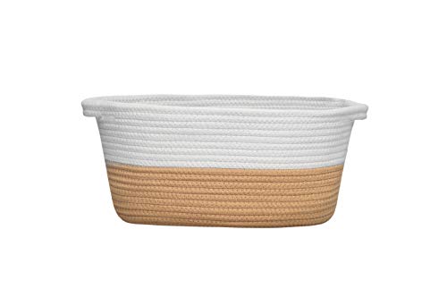 Dog Toy Basket White Brown Cotton Rope Basket Shallow Cute Pet Toy Storage Bin Home Storage Woven Basket for Living Room Clothes Towel Blanket Item Storage Basket