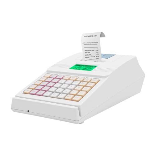 PSUFURV Electronic Cash Register 40-Keys Commercial Cash Register Printer with LCD Display & Thermal Print Head 8-bit Display Cash Register for Shopping Malls, Restaurants, Grocery Stores