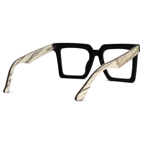 Image of Zeelool Vintage Square Wood Arm Eyeglasses Frame for Men with Non-prescription Clear Lens ZJGX320783-01 Black