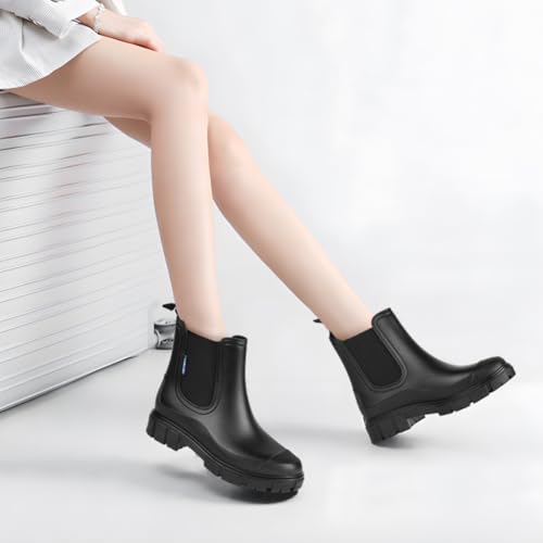 Damskie kalosze damskie, krótkie buty Chelsea, wsuwane damskie botki, gumowe, wodoodporne, buty przeciwdeszczowe, wygodne, antypoślizgowe buty jeździeckie