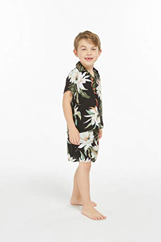 Image of Family Matching Hawaiian Clothes, Wispy Cereus Black | Lightweight 100% rayon • Family matching outfits • Tropical floral print • Beach vacations • Luaus • Cruises • Family photos