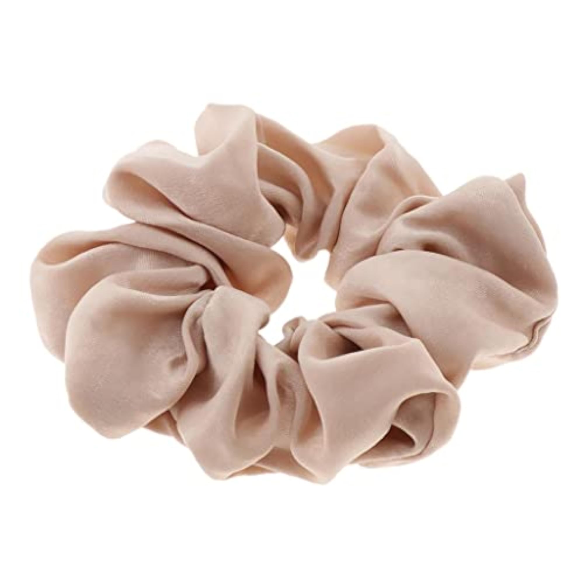 2x Silk Feel Hair Scrunchies, Soft Hair Ties in Beige