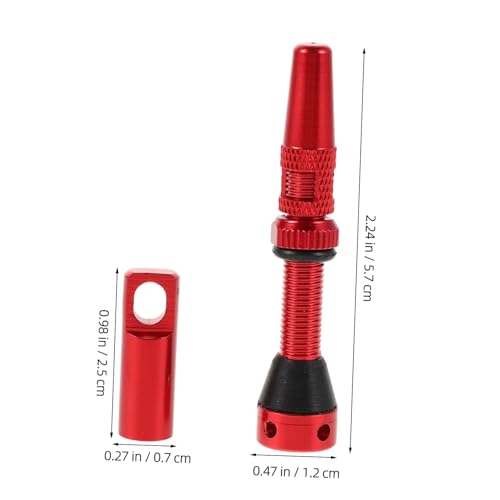 Mipcase set de 2 válvulas tubeless de aleación de aluminio rojas para neumáticos de bicicleta con diseño de orificio lateral para inflado rápido para ciclismo de montaña, carretera y urbano miniatura 2