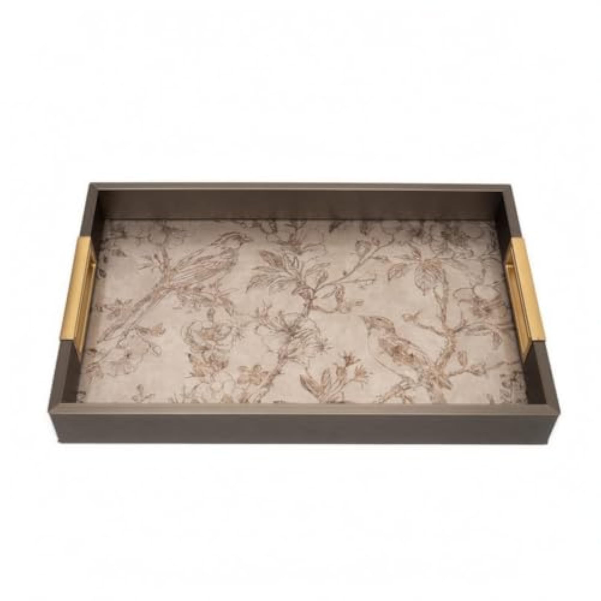 Elegant Decorative Rectangular Tray with Handles, Bird Design