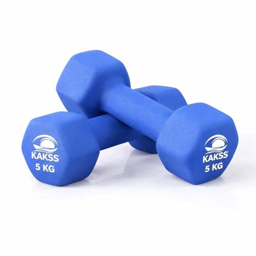 Image of Kakss Neoprene Dumbbells sets for Gym Exercise (Proudly Made in India) (5 kg set of 2 (blue), Blue)