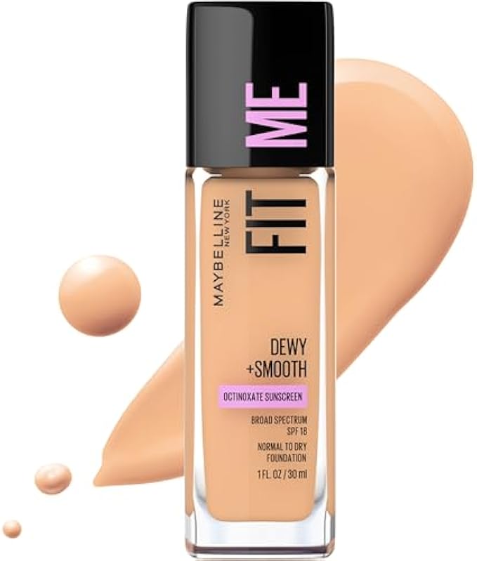 Maybelline Fit Me Dewy + Smooth Liquid Foundation Makeup, Medium Buff, 1 Count (Packaging May Vary)