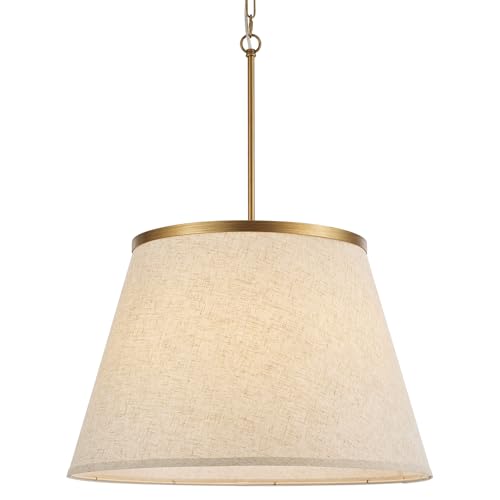 MhyTogn 24' Boho Chandelier, Tapered Fabric Drum and Antique Gold Accents Paint Finish Shade Pendant Lighting for Nursery Room Dining Room Living Room Kitchen