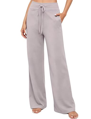 Image of LOCUBE Women's Pajama Pants, Soft Comfy High-Waist Wide-Leg Lounge Pants with Drawstring and Pockets