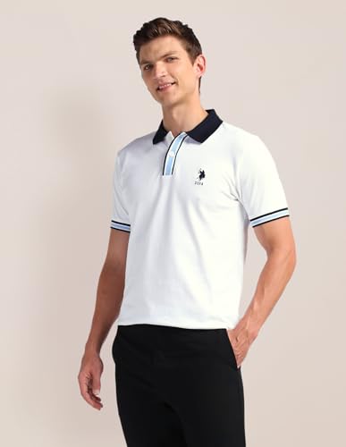 Image of U.S. Polo ASSN. Solid Slim Fit Polo T Shirts for Men - 100% Cotton, Half Sleeve Mens Tshirt
