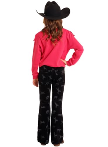 Rock and Roll Girls Horse Print Corduroy Flare Jeans - Black - BG6PD053023