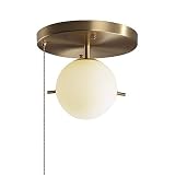 JiuZhuo Mid-Century Pull Chain Ceiling Light Globe Glass Shade Metal Semi Flush Mount Light Fixture