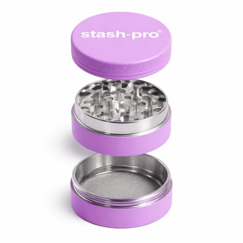 Image of Stash-Pro Small Neon Crusher (Purple) | Compact Mini Metal Crusher /Grinder | 38mm Diameter x 23mm Height | Textured Grip | Pocket Size | Easy Twist Design