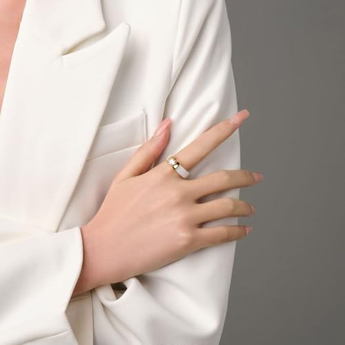 MYNENEY 6mm White/Black Ceramic Rings Plus Cubic Zirconia For Women Comfort Fit Engagement Wedding Band Size 5-122