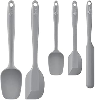 HOTEC 600℉ Heat Resistant BPA-Free Silicone Rubber Spatula Set,Kitchen Cooking Spatulas, Baking, Mixing for Non Stick Cookware, Dishwasher Safe, Set of 5 Grey