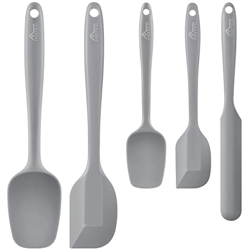 HOTEC Pfannenwender-Set aus lebensmittelechtem Silikonkautschuk zum Backen, Kochen und Mischen, hohe Hitzebeständigkeit, antihaftbeschichtet, spülmaschinenfest, BPA-frei, 5 Stück, Grau