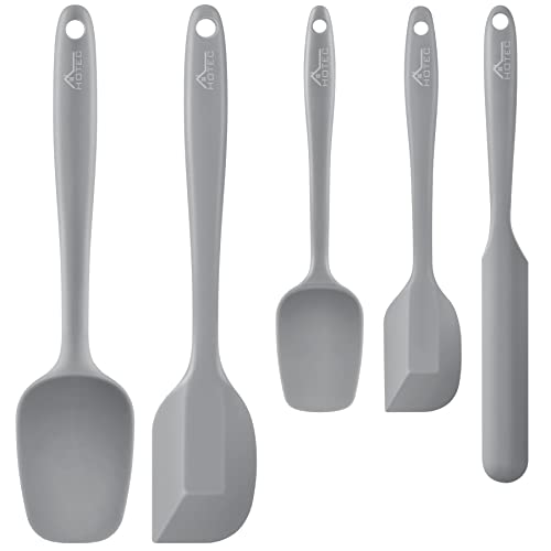 HOTEC Food Grade Silicone Rubber Spatula Set Kitchen Utensils for Baking, Cooking, and Mixing High Heat Resistant Non Stick Dishwasher Safe BPA-Free Multicolor Set of 5 (Grey)