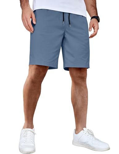 COOFANDY Pantalones Cortos Hombre Verano Algodón con Bolsillos Bermudas Cintura Elástica Cordón Shorts Casuales Playa Vacaciones Azul Oscuro L