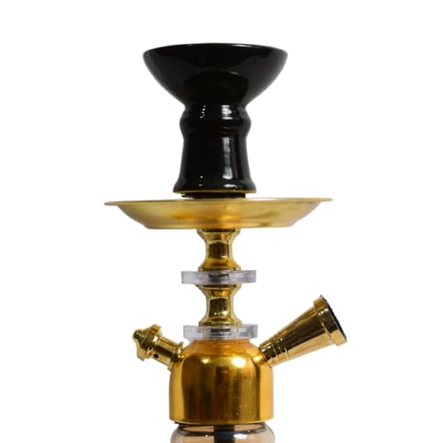 Image of Luxury Glass Hookah, 0% Tobacco & 0% Nicotine - 10 inch, Gold-Plated Stem with Tinted Glass Base, Black Hose (Full Set Combo)