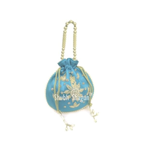 Shubh Shagun Woman's Silk Hand Work Handbag Potli Purse - Image 4