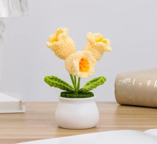 Image of VRB DecTM 1 Pcs Crochet Flowers Artificial Daisy for Office Desk Car Dashboard Decor,Home Decoration, Office, Bedroom, Christmas Decor, Wedding,Diwali (Single Orange Daisy with Pot)