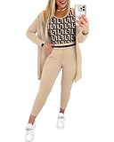 shownicer Anzug Damen Elegant 3 Teiler Ärmellos Tank Top Und Jogginghose Und Cardigan Set Dreiteilig Casual Sport Outfit Hosenanzug Slim Fit Loungewear Streetwear Anzüge Kombi D Beige S