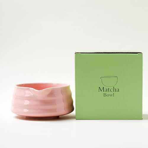 YlobdolY traditionell handgefertigte Keramik-Matcha-Schüssel mit Ausgießer massives glasiertes Porzellan gestreift japanische Tee-Rührschüssel mit Geschenkbox