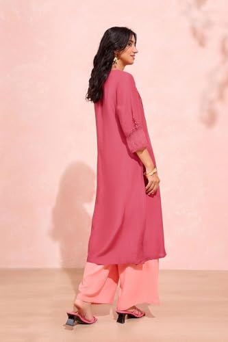Image of Taneira Women Viscose Embroidered Pink Kurta for Women (KUAM43XPM-Pink-M)