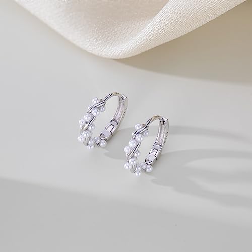 SLUYNZ 925 Sterling Silver Pearls Twist Hoop Earrings for Women Teen Girls Pearls Hoop Earrings Wedding Bridal Earrings4
