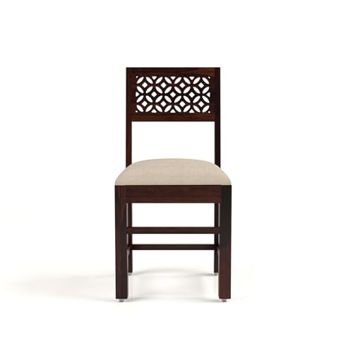 Image of Solid Sheesham Wood 4 Seater Large Dining Table Set with Cushioned Chairs for Dining Room | Living Room | Home & Office | Hotels Restaurant & Cafe (4 Seater Large, Walnut Finish)
