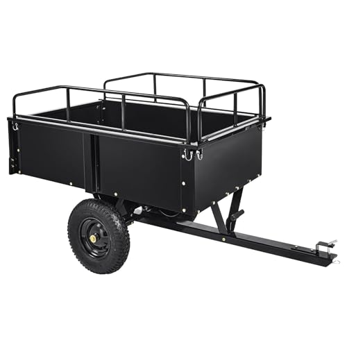 750 Lbs Heavy Duty Steel Multi-Purpose Dump Cart, 15 Cubic Feet Pull Behind, Removable Sides, Hand Pull or Foot Pedal Dump Cart for Tractors, Lawn Mowers, Firewood, Garden & Farm Waste Hauling, Black