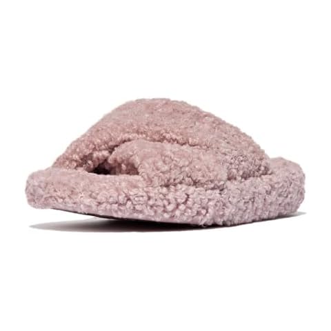 FitFlop Women's Iqushion D-Luxe Padded Teddy Cross Slides Wedge Sandal, Dusky Pink, 10 Cover