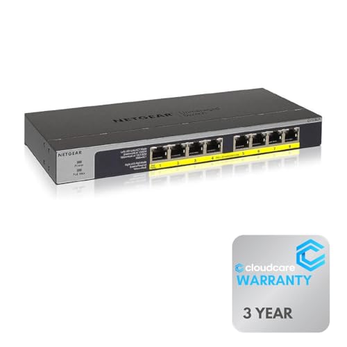 Image of NETGEAR GS108LP 8-Port Gigabit Unmanaged 𝐏𝐨𝐄+ 𝐒𝐰𝐢𝐭𝐜𝐡 | Desktop, Rack-Mountable, Wall-Mountable | Stay Protected with Cloud Care's 3 Year Warranty SupportPlus