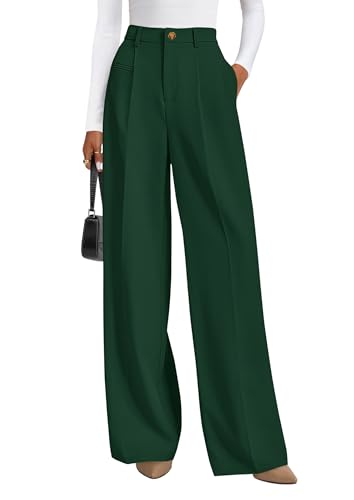 PRETTYGARDEN Womens Wide Leg Dress Pants 2026 Business Casual Flowy Work Palazzo Pants High Waisted Slacks Trousers (Dark Green,Medium)