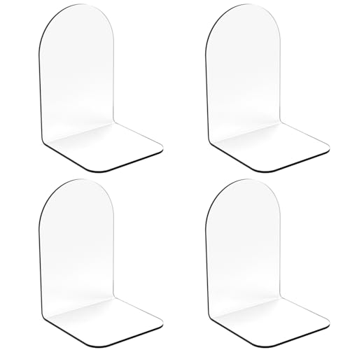 Image of MerryNine Clear Book Ends 4pcs, Arch Acrylic Bookends for Shelves, Non-Slip Bookend Decorative for Heavy Duty Books, Books Holder Stopper for Kids, Book Shelf Organizer for Office Home School
