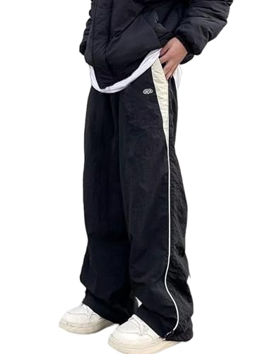 Y2k Sweatpants Men Vintage Baggy Track Pants Wide Leg Parachute Pants Loose Hip Hop Streetwear Pants Black