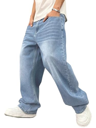 Image of ALLABREVE Men's Baggy Hip Hop Jeans Y2k Wide Leg Denim Pants Relaxed Fit Skater Trousers Streetwear