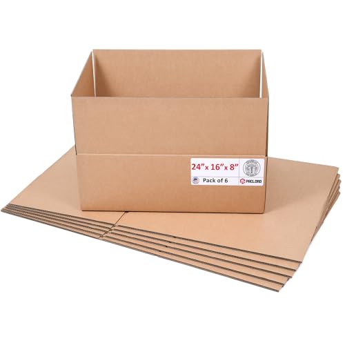 Image of Large Cardboard Boxes 24 inchL x 16 inchW x 8 inchH (Pack of 6) - USA-Made Packing Boxes for Moving, Shipping, or Storage - USPS, UPS, FedEx Approved - Professional Packing Supplies for Moving | USA-Made Packing Boxes for Moving, Shipping, or Storage - USPS, UPS, FedEx Approved - Professional Packing Supplies