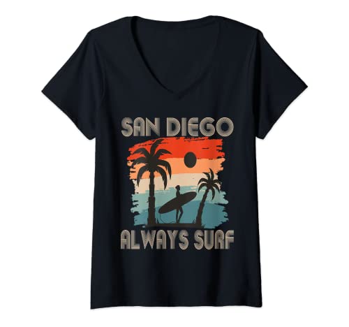 Womens Sunglass California San Diego Palm trees Beach Ocean V-Neck T-Shirt