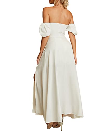 Women's Summer Puff Sleeve Floral Split Maxi Dress Flowy A Line Casual Beach Long Dresses 20254