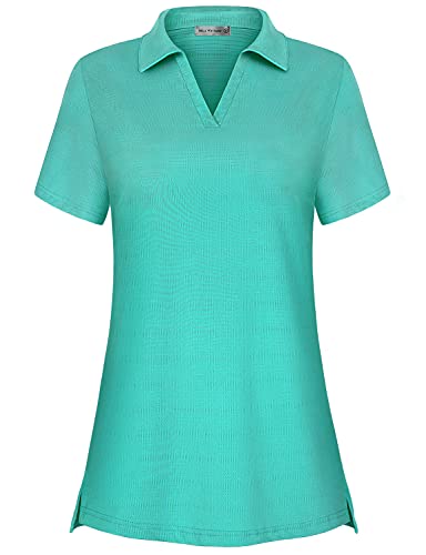 MISS FORTUNE Ladies Athletic Sport Golf Polo Shirts,Running Hiking Workout Tops Laple Coller, Green 2XL