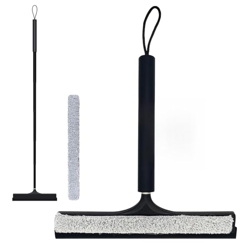 LORESJOY Limpiacristales Ducha Extensible Limpiacristales Baño Hogar, Mango Retráctil Telescópico 120cm, Silicona Antideslizante, Rasqueta Goma, Limpieza Cristales Mamparas Espejos Ventanas (A)