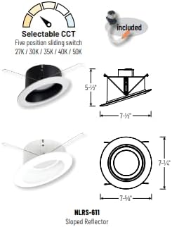 Miniatura 2 de Nora NLRS-611L1TWW Reflector LED de retrofit inclinado de 6 pulgadas, CCT seleccionable (reflector blanco, anillo blanco)