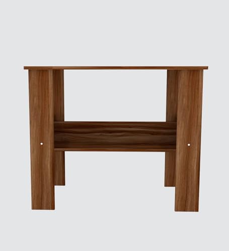 Image of Modern Compact Study Desk with Storage Shelf, Walnut Brown Wood Finish, Space-Saving Home Office Table, 90x50x74 cm