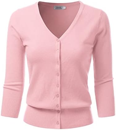 Women's 3/4 Sleeve V-Neck Button Down Knit Sweater Soft Cardigan ...