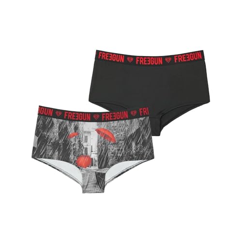 Miss Freegun Shorty Fille Doux, Boxer Fille, Respirant et Stretch (Lot de 2), Noir, Rouge, Gris, Taille 6/8 Ans