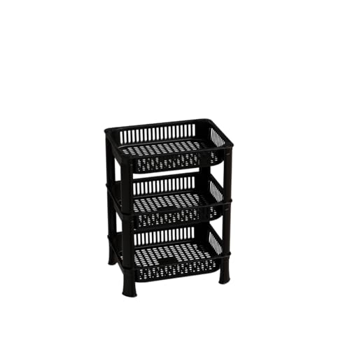 Image of Plastic Kitchen Rack, Multipurpose Vegetable & Fruit Storage Basket Organizer for Home, Pantry & Kitchen - Strong & Easy to Assemble (3 Layer, Black)