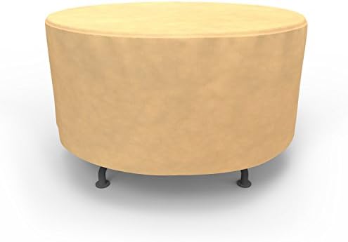 Budge P5A22SF1 All Seasons Round Patio Table Cover Lightweight, UV-Resistant, Medium-48 Diameter x 28" H, Tan